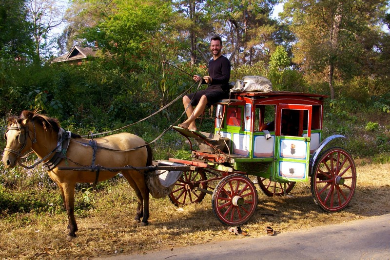 Life is a trip: Marco Buch on a horsecart in Myanmar