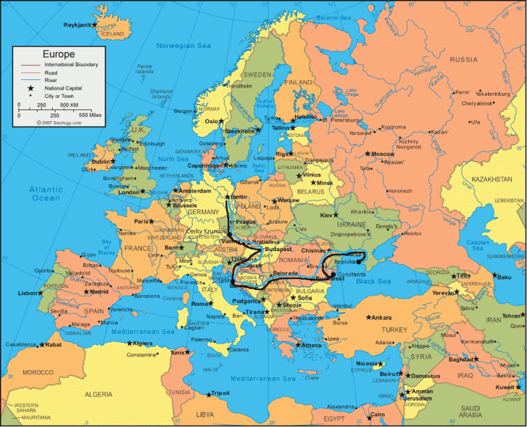 Map of our route through East Europe