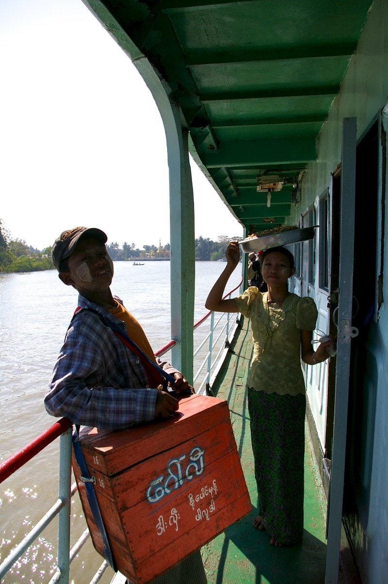Salespeople on a boat on the Ayeyarwaddy