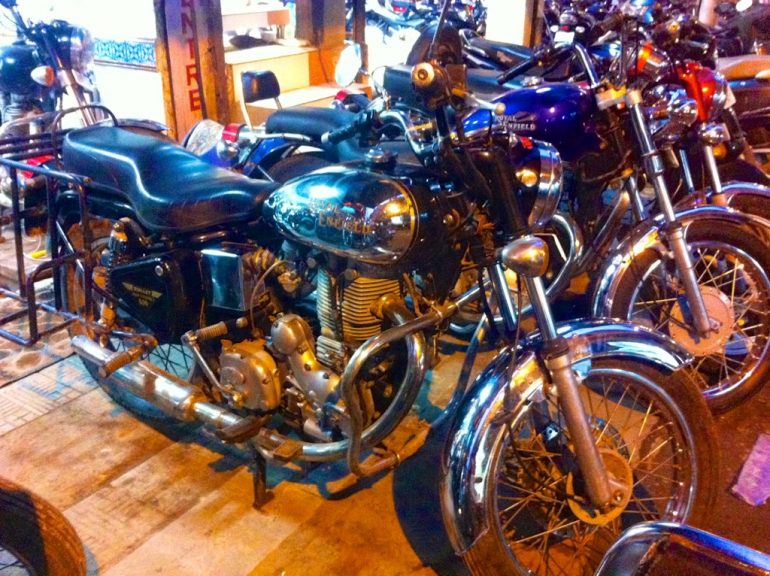 Renting an Enfield in India: Royal Enfield bikes at the rental place