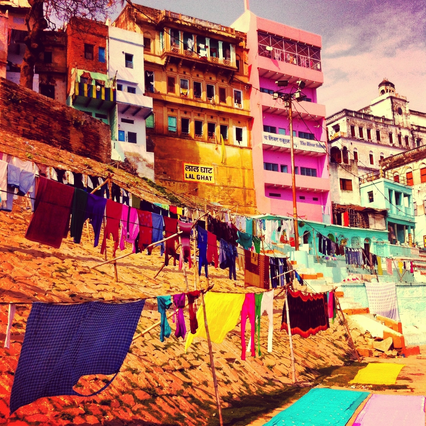 Drying clothes along the Ganges