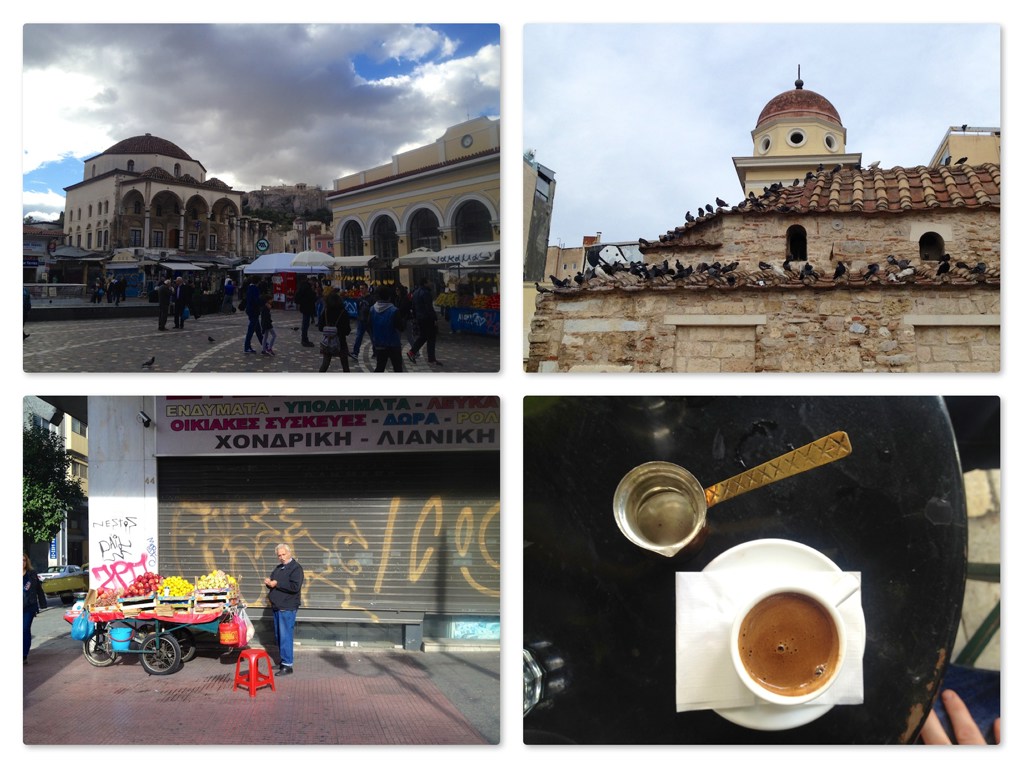 Moanstiraki Platz; das kleine Kloster; Verkäufer; griechischer Kaffee
