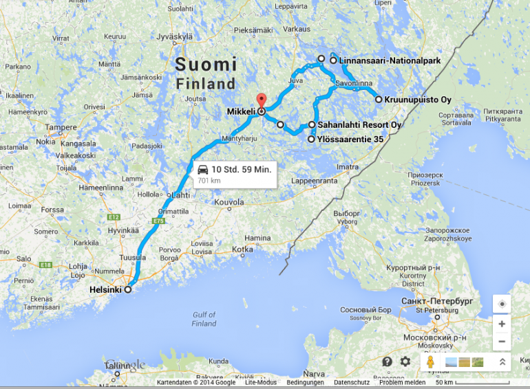 Strecke von Helsinki in die Saimaa Region