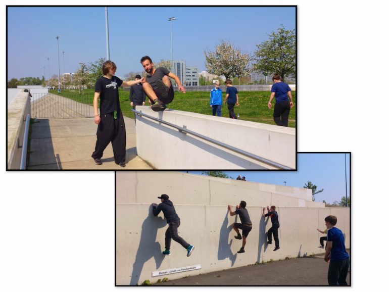 Berlin außergewöhnlich: Marco Buch bei ersten Versuchen im Parkour