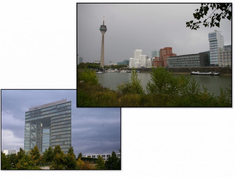 Gebäude und Rhein im Düsseldorf Medienhafen