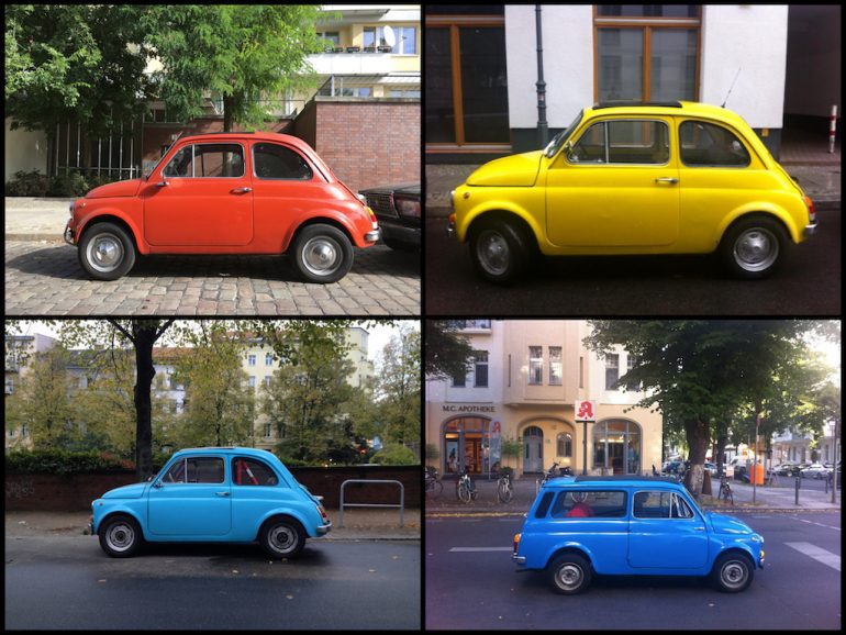Oldtimer Berlin: Fiat 500 in unterschiedlichen Farben