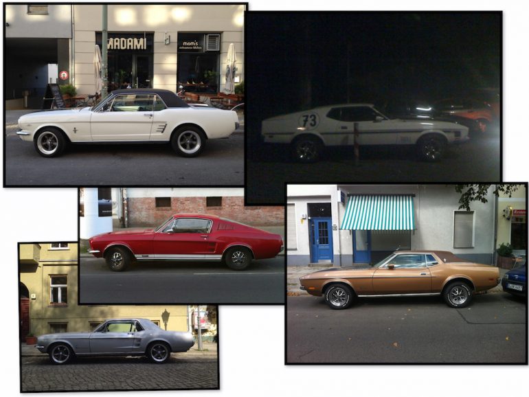 Oldtimer Berlin: Ford Mustang in unterschiedlichen Farben und Formen