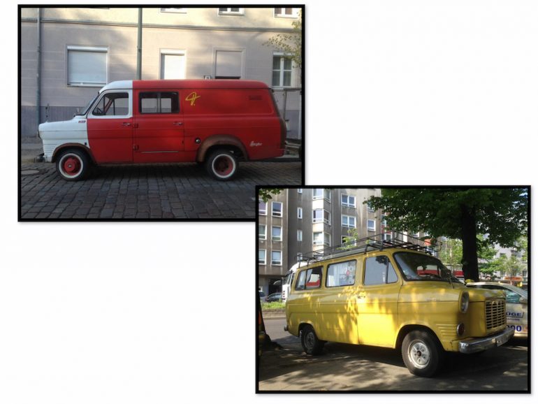 Oldtimer Berlin: Ford Transit in rot und gelb