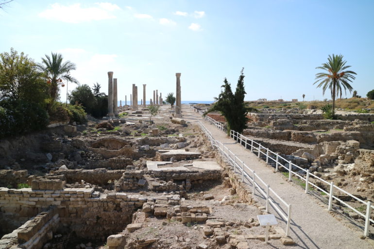 Libanon Sehenswürdigkeiten: Säulen und Palmen in der Nekropolis Tyre