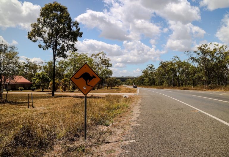 Great Barrier Reef: Känguru-Warnschild im australischen Outback