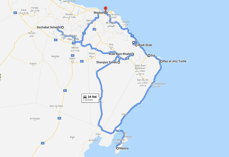 Oman Road Trip Route